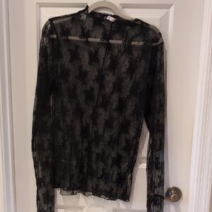 Free People Black Sheer Lace Blouse